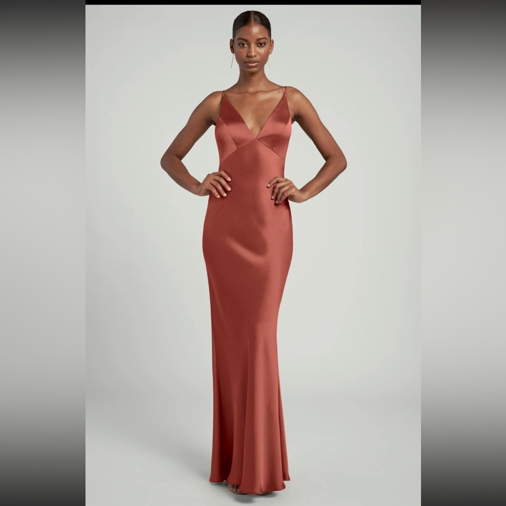 Jenny Yoo Eloise Satin Bridesmaid slip dress in English Rose